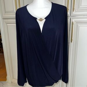 Anne Klein Navy Draped Blouse